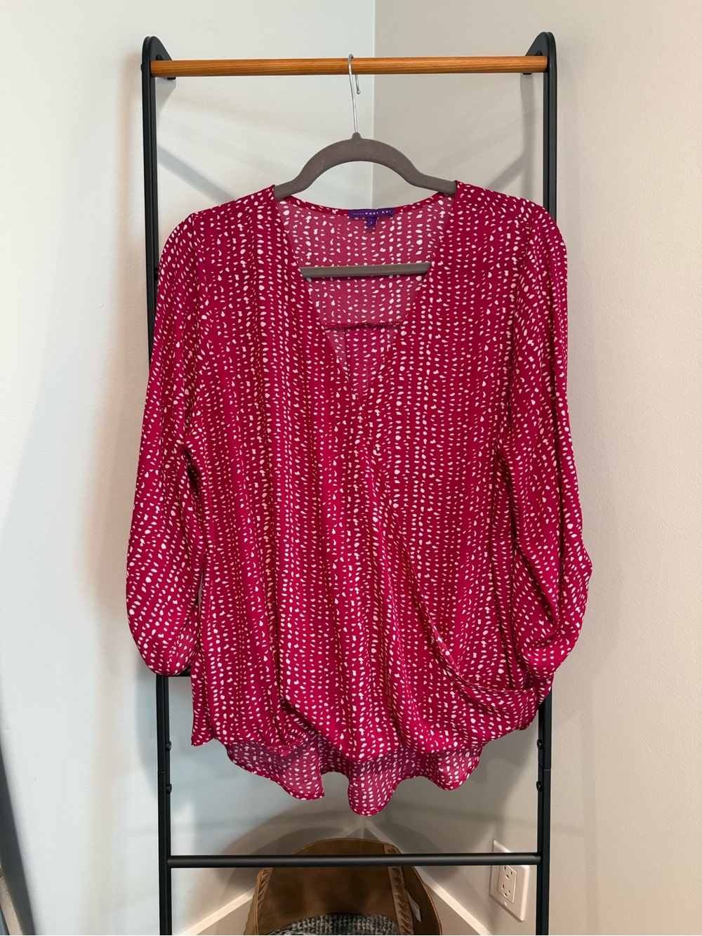 West Kei Raspberry Dot-Print V-Neck Wrap Blouse